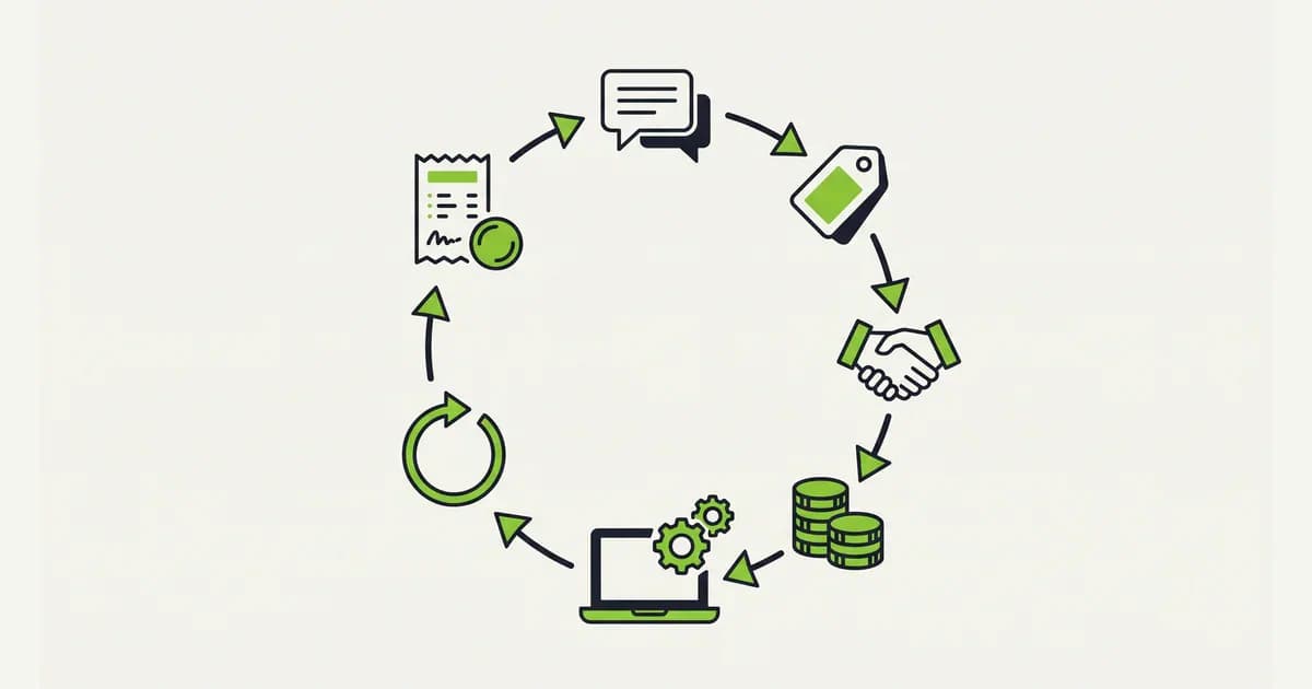 Diagram alur kerja freelance mulai dari briefing klien, penawaran harga, kesepakatan, uang muka, pengerjaan, revisi, sampai penagihan invoice