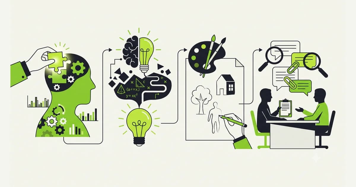 Diagram empat bentuk tes dalam interview psikolog: tes kepribadian, tes inteligensi, tes proyektif menggambar, dan wawancara mendalam