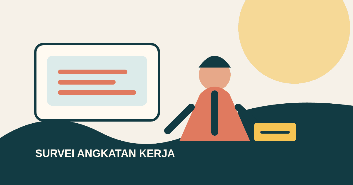 Ilustrasi petugas survei membawa tablet dan lembar kerja di lingkungan permukiman